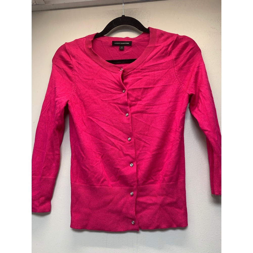 Express Design Studio Cardigan Women XSโ Hot Pink Excellent Button Front Crew